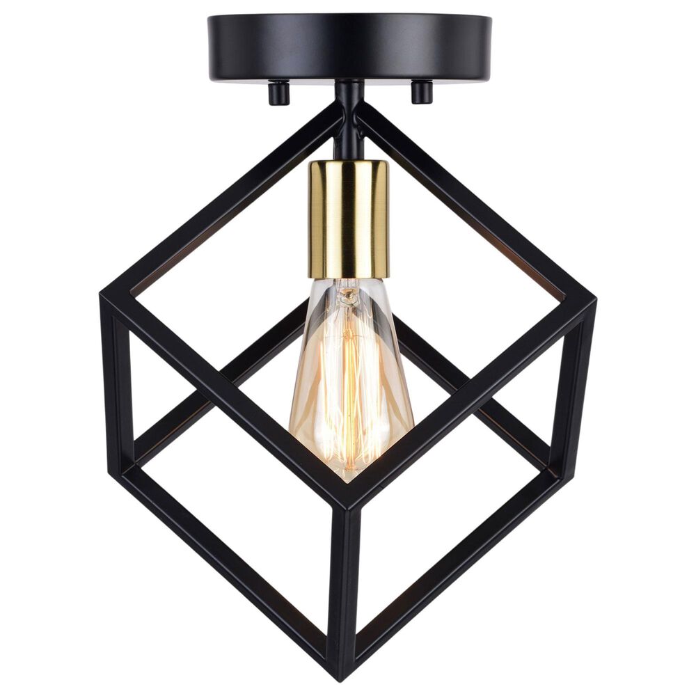 Vaxcel Deering 1-Light Flush Mount in Matte Black and Satin Brass, , large