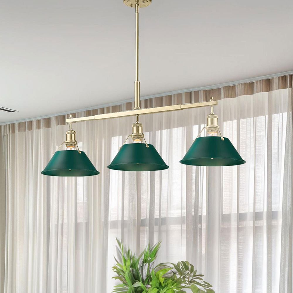 Golden Lighting Orwell 3-Light Linear Pendant with Pine Green Shade in Brushed Champagne Bronze, , large