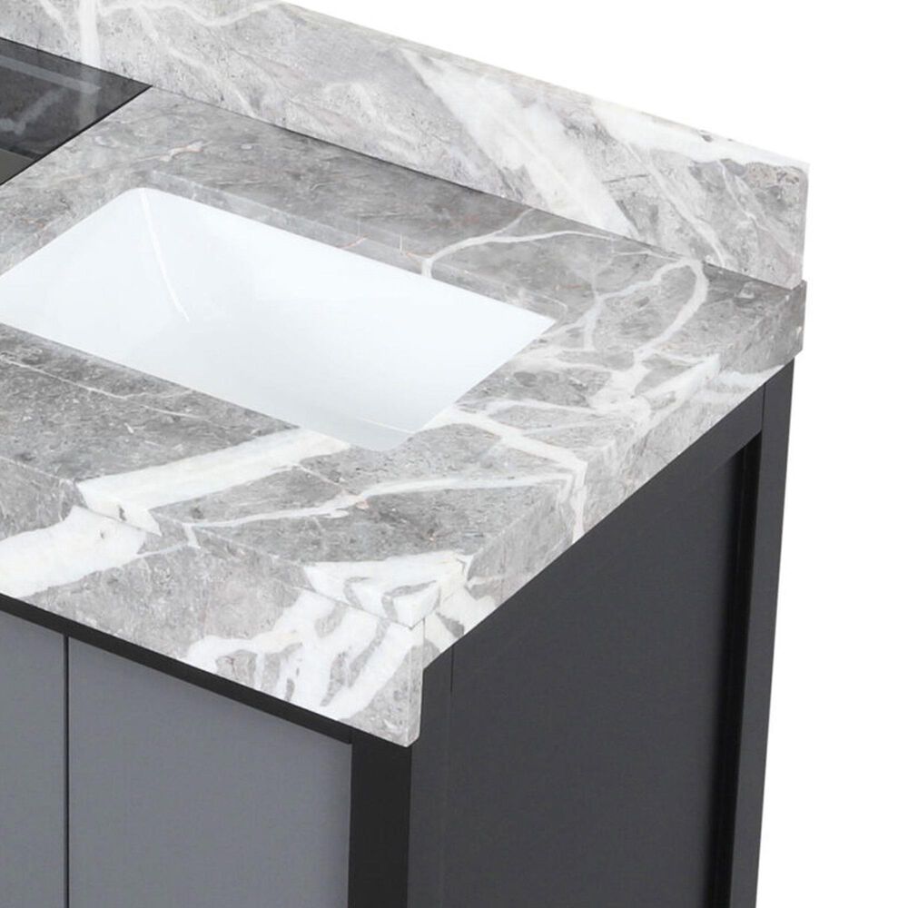 Lexora Home Zilara 42&quot; Single Bathroom Vanity in Black and Grey with 11 cm Castle Grey Marble Top and Rectangular Sink, , large