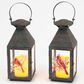 The Gerson Company 12.3"H Metal and Glass Cardinal Design Lantern with LED Candle and Timer in Brown (Set of 2), , large