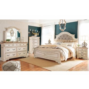 Signature Design by Ashley Realyn 4 Piece Queen Panel Bed Set in Chipped White and Brown, , large