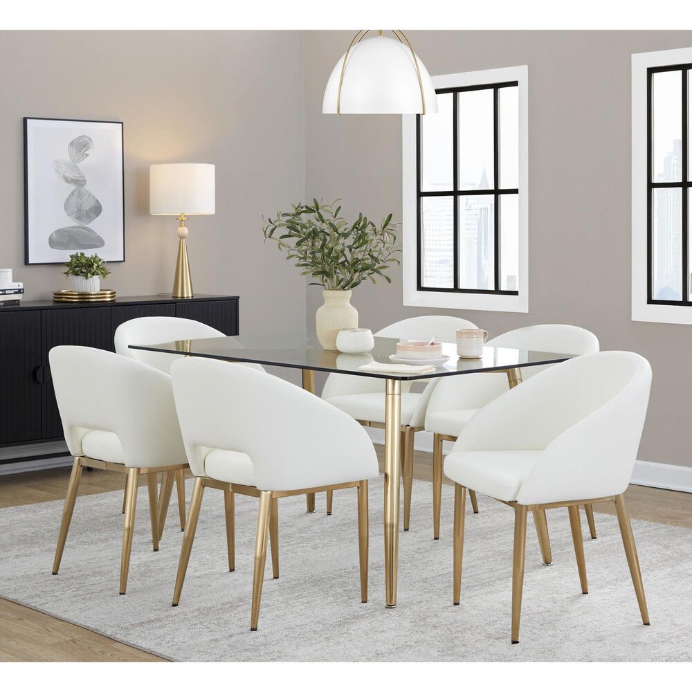 LumiSource Renee Arm Chair with White Faux Leather Cushion in Gold (Set of 2), , large