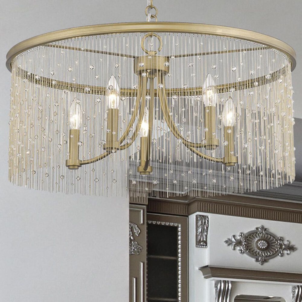 Golden Lighting Marilyn CRY 5-Light Chandelier in Peruvian Gold with Crystal Strands, , large