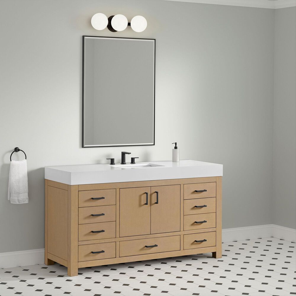 37B Alanya 60" Single Bathroom Vanity in Warm Oak with White Composite Stone Top, , large