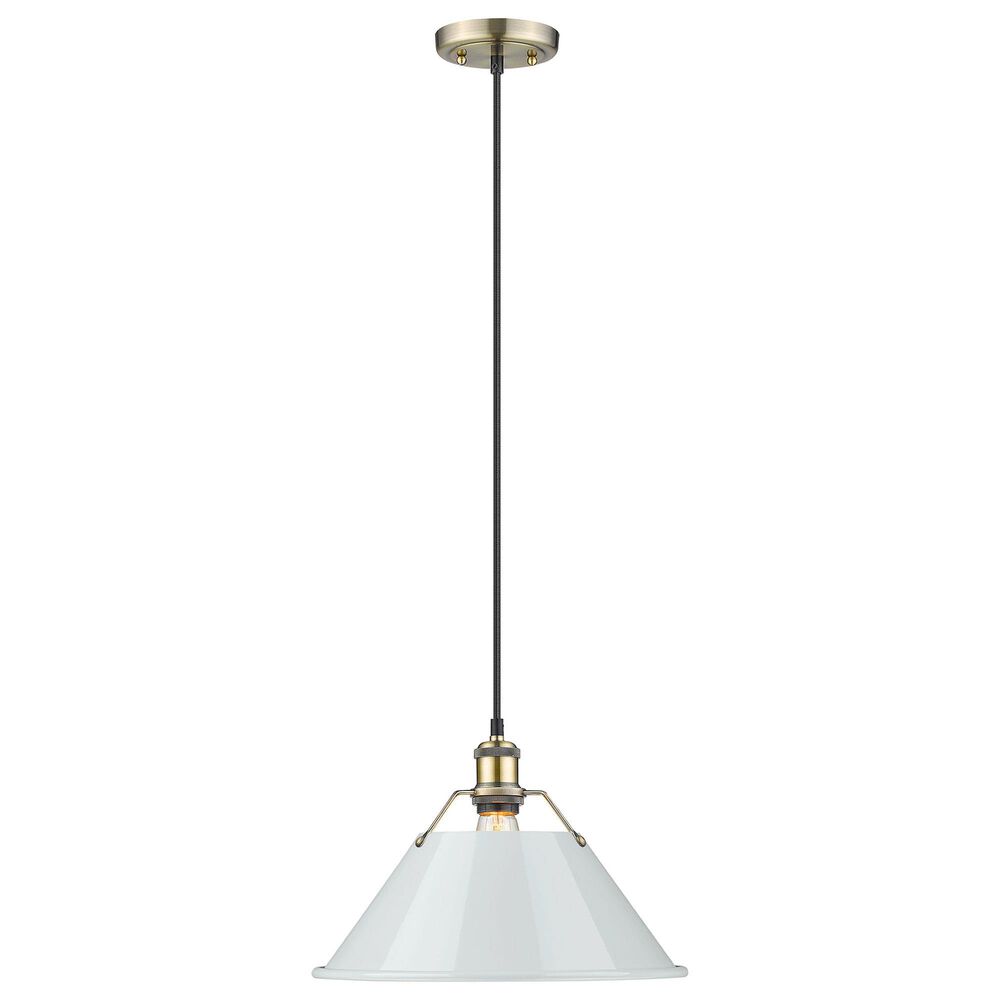 Golden Lighting Orwell 1-Light Wide Large Pendant with Dusky Blue Shade in Aged Brass, , large