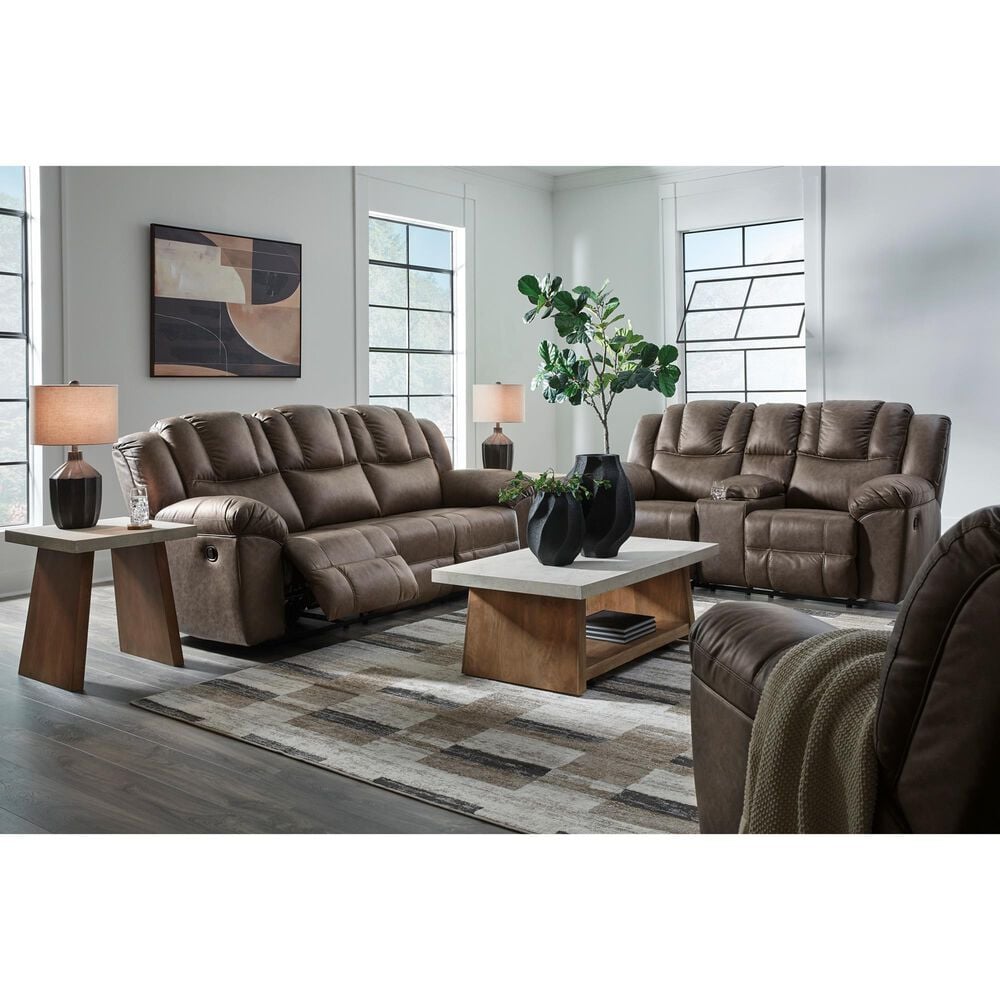 Ashley Lowilla Manual Double Reclining Loveseat with Console in Driftwood, , large