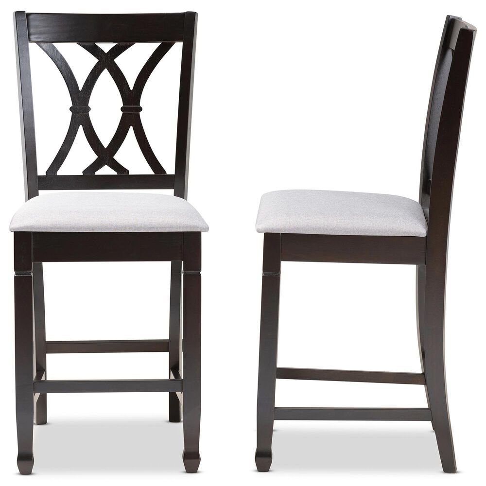 Baxton Studio Reneau Counter Height Pub Chair with Gray Cushion in Espresso Brown (Set of 2), , large