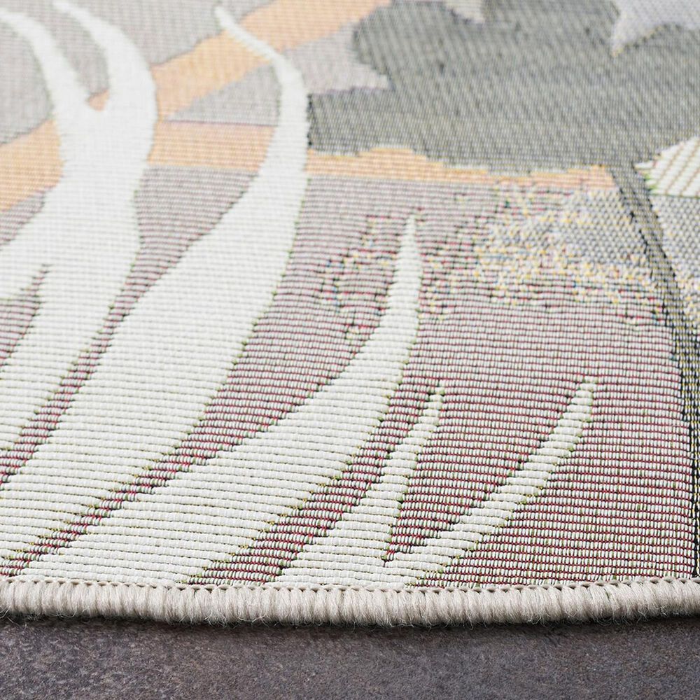 Safavieh Barbados Tropical Flamingo 6&#39;6&quot; Round Grey and Pink Indoor/Outdoor Area Rug, , large