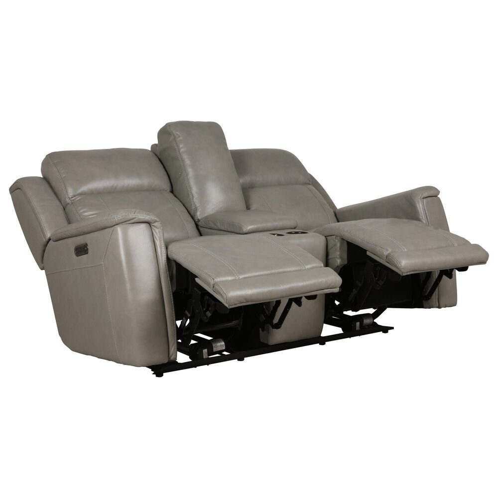 Bassett Leather Power Reclining Console Loveseat with Power Headrest and Lumbar in Light Gray, , large