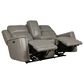 Bassett Leather Power Reclining Console Loveseat with Power Headrest and Lumbar in Light Gray, , large