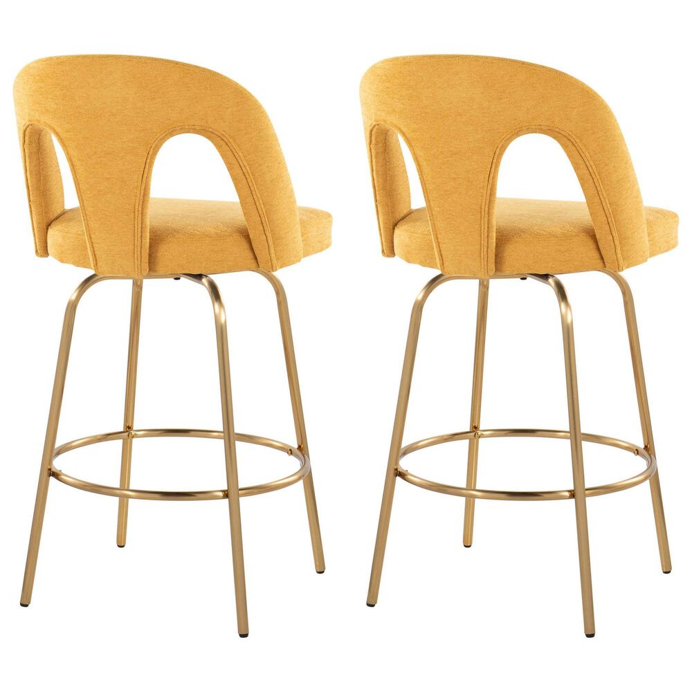 LumiSource Ava Swivel Counter Stool with Yellow Fabric Upholstery in Gold (Set of 2), , large