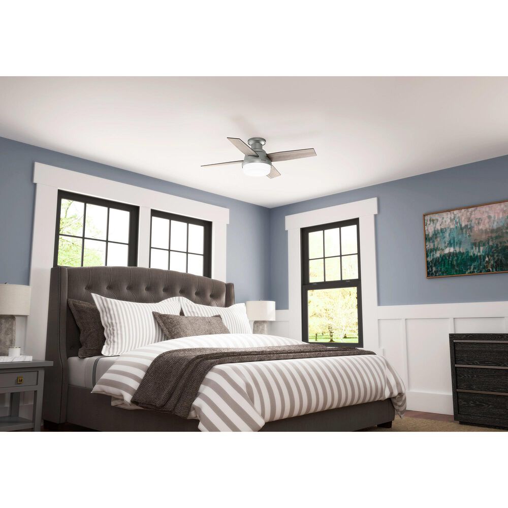 Hunter Dempsey Low Profile 44&quot; Ceiling Fan with Lights in Matte Silver, , large