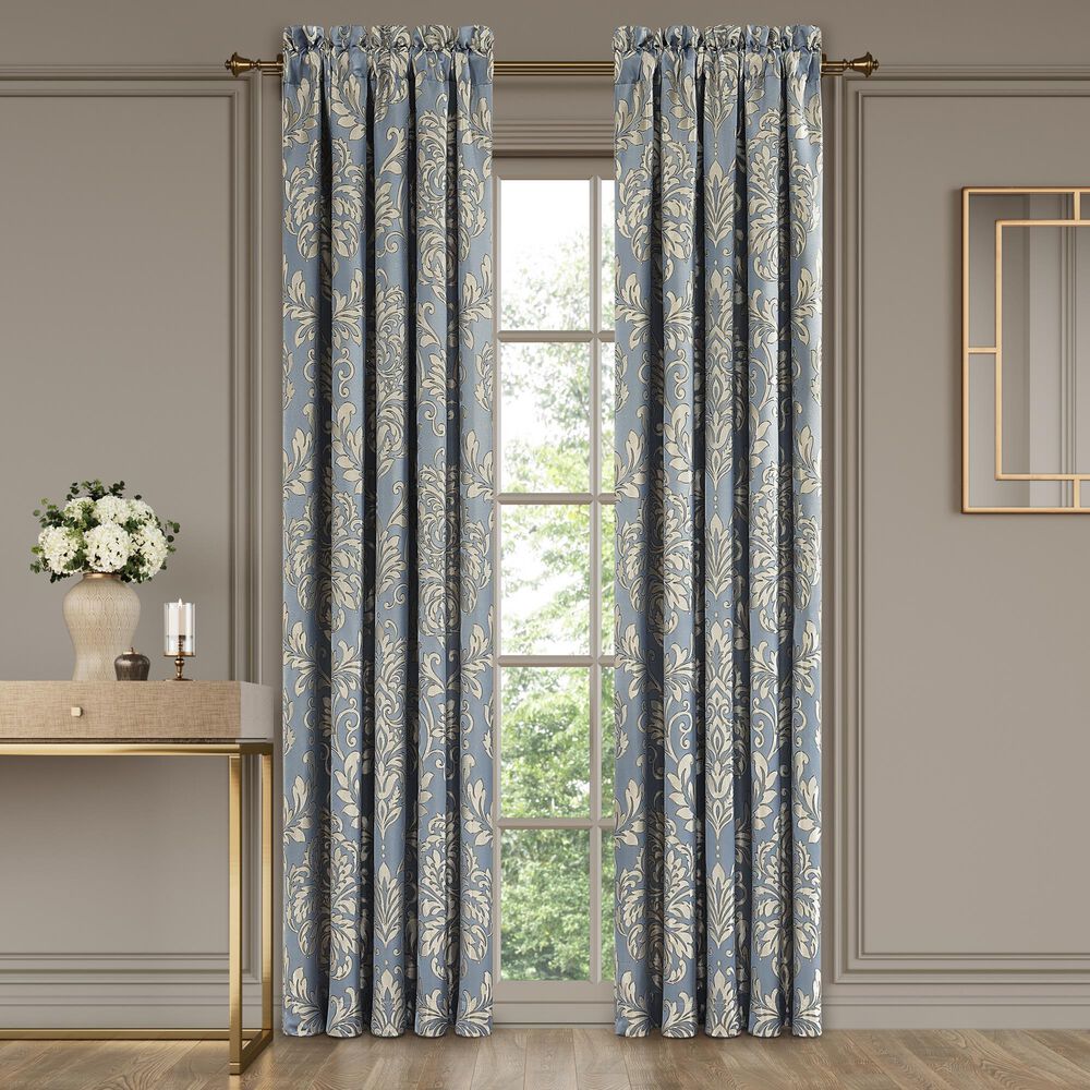 J. Queen New York Lorenzo 100&quot; x 84&quot; Window Panel Pair in Blue and Cream, , large