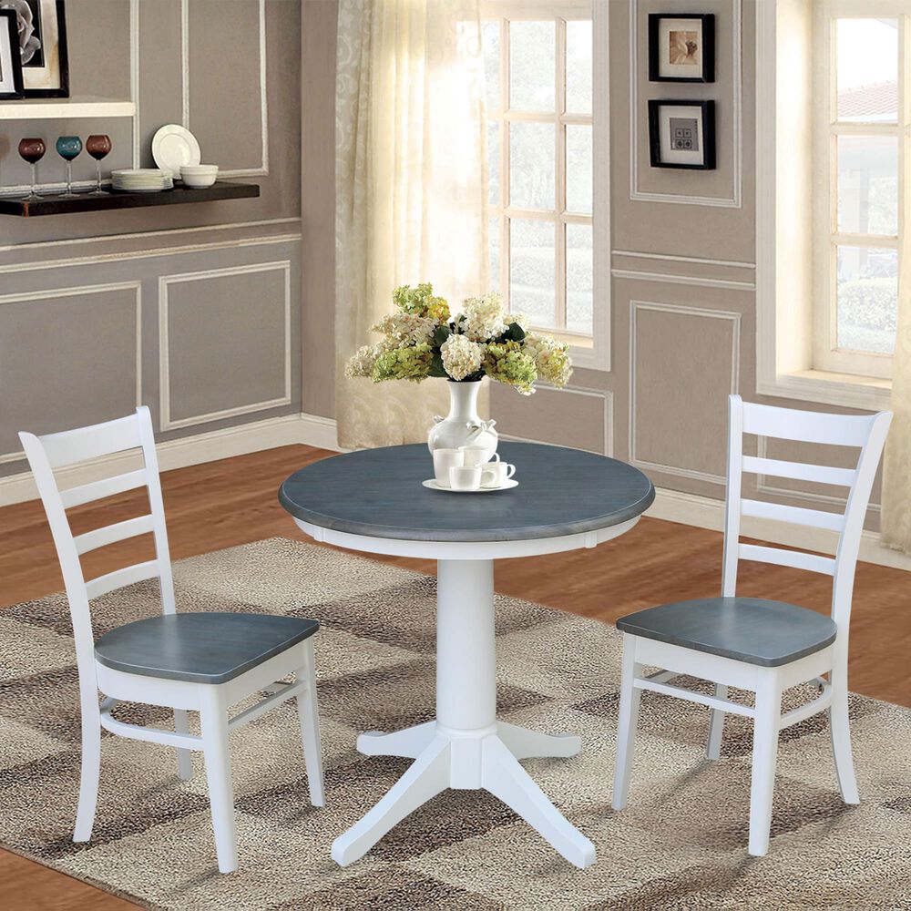 International Concepts Modern Farmhouse Solid Wood Emily 3-Piece Dining Set in White/Heather Gray, , large