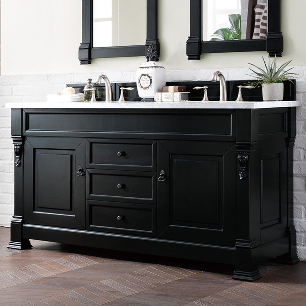 James Martin Vanities Brookfield 60&quot; Double Bathroom Vanity in Antique Black with 3 cm Carrara White Marble Top and Rectangle Sink, , large