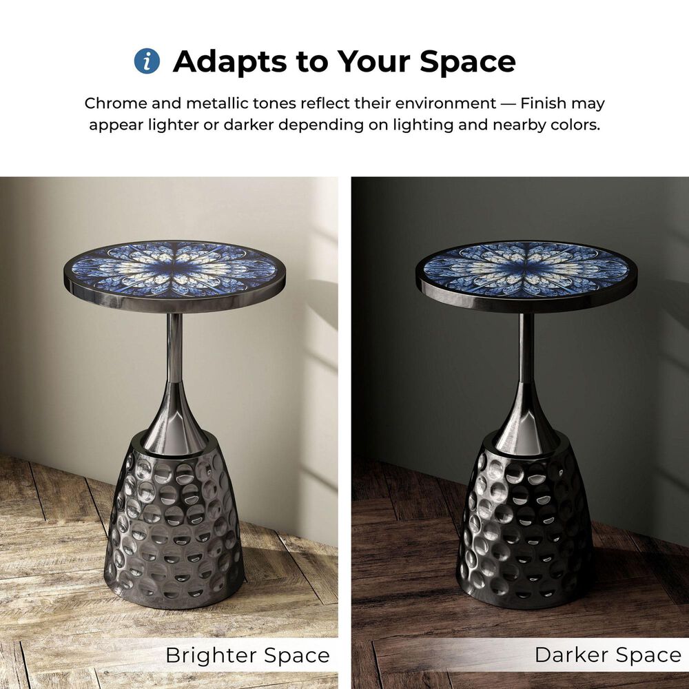 Furniture of America Gleam Round End Table in Black Nickel and Radiating Blue, , large