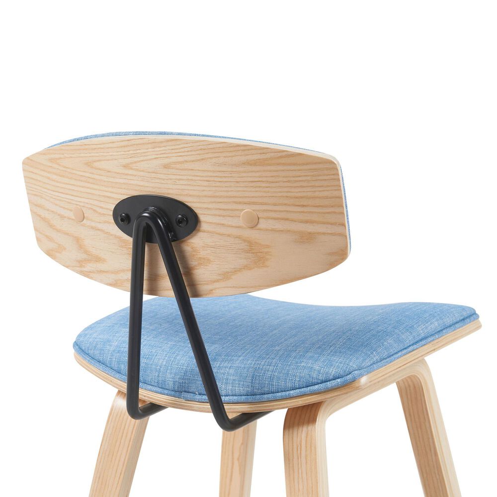 Armen Living Fox Bar Height Stool with Light Blue Upholstery in Patterned Oak, , large