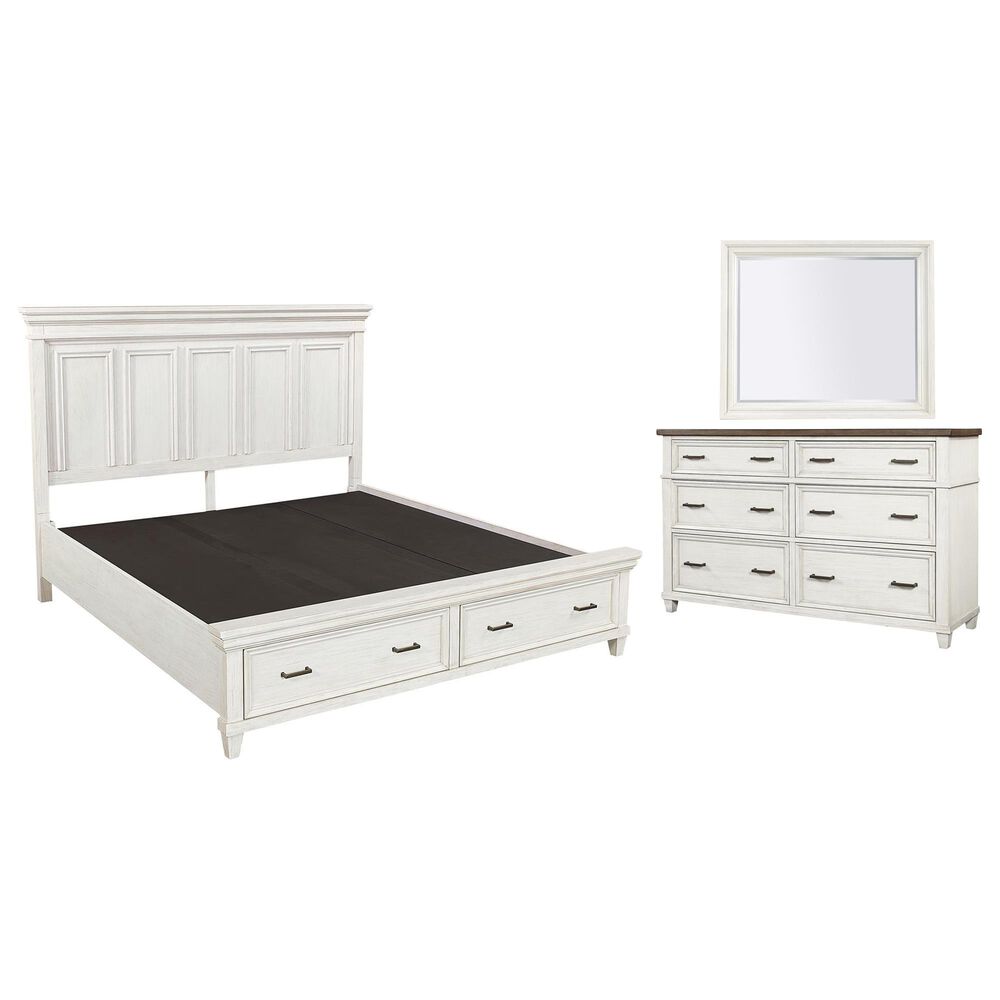 Riva Ridge Caraway 3 Piece Queen Storage Bedroom Set in Aged Ivory and Brown with USB Ports, , large