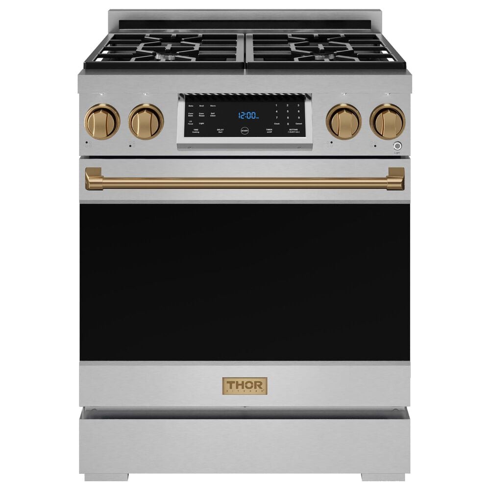Thor Kitchen Gordon Ramsay 4.55 Cu. Ft. 30" Professional Liquid Propane Range with Bronze Handle Kit in Stainless Steel, , large