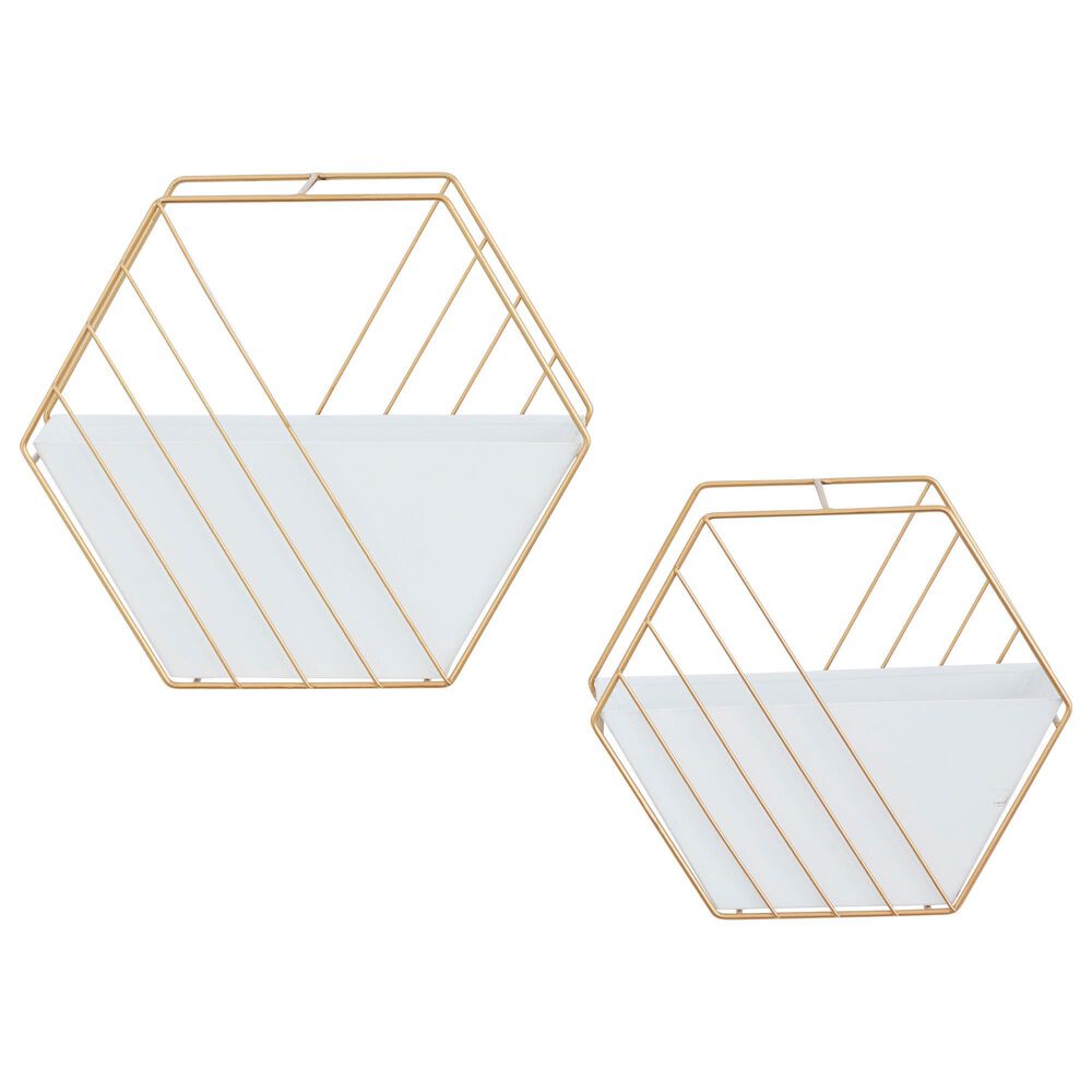 Maple and Jade 10" x 12" Hexagon Planter in Gold and White (Set of 2), , large