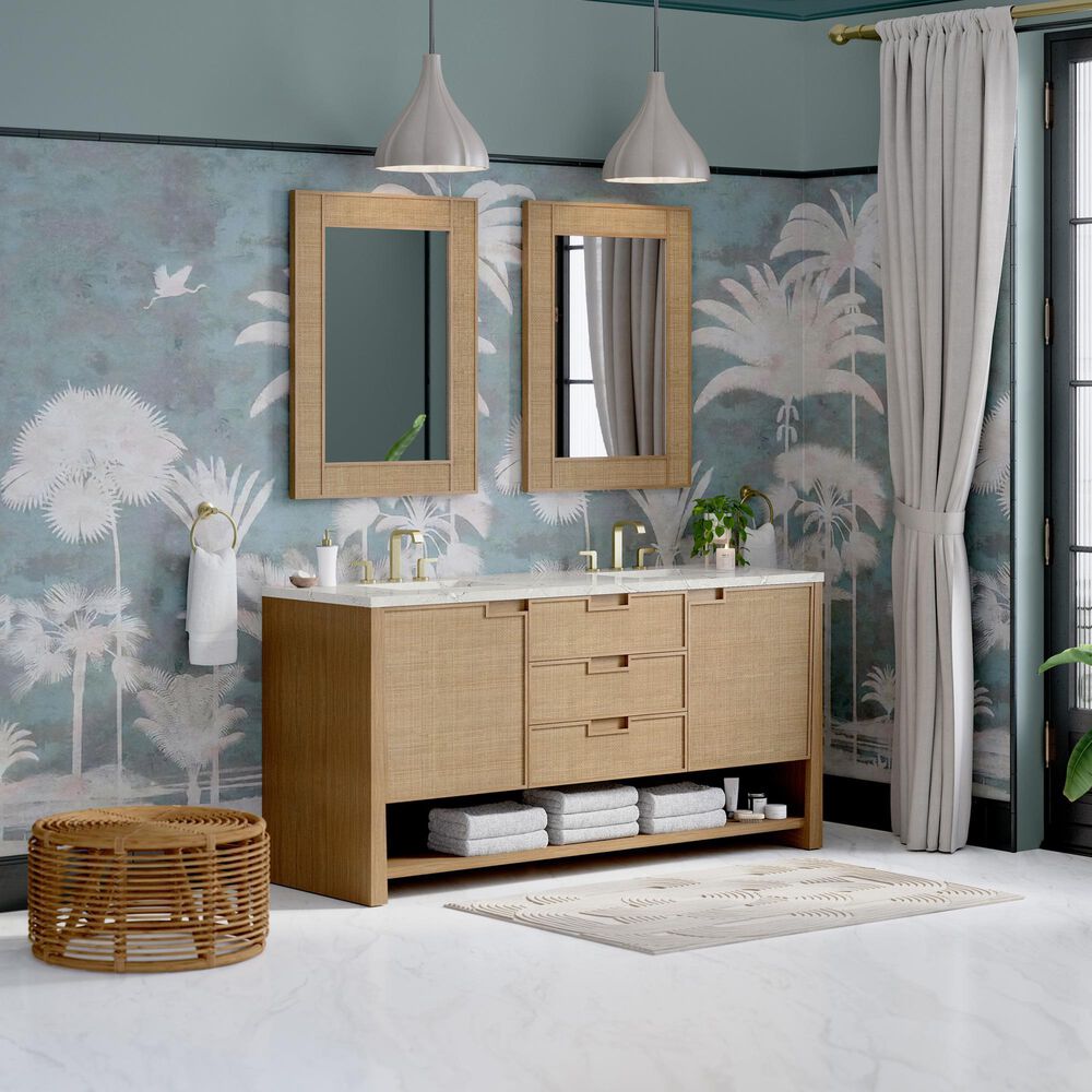 James Martin Vanities Solene 72&quot; Double Bathroom Vanity in Seaside Oak with 3 cm Victorian Silver Quartz Top and Rectangular Sinks, , large