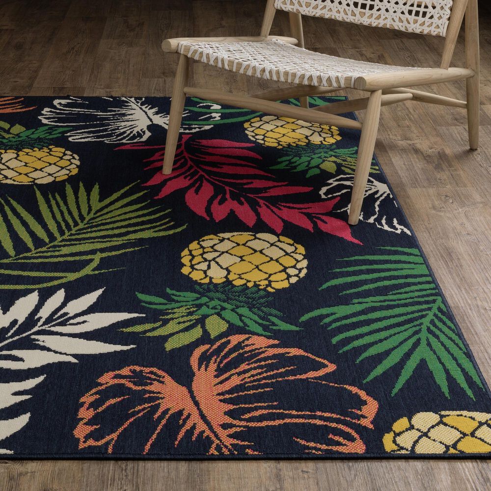 Oriental Weavers Havana HAV07 Navy and Multicolor 9'10" x 12'10" Indoor/Outdoor Area Rug, , large