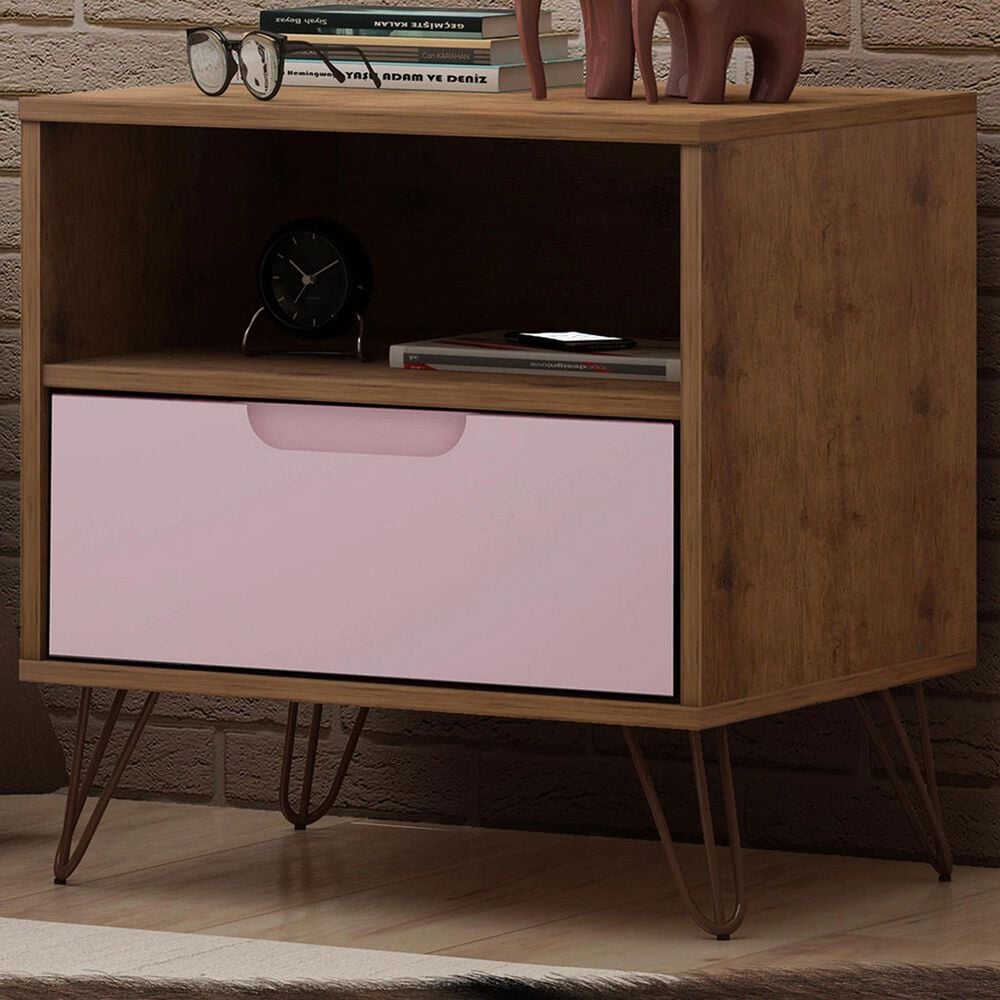 Dayton Rockefeller 1-Drawer Nightstand in Nature and Rose Pink, , large