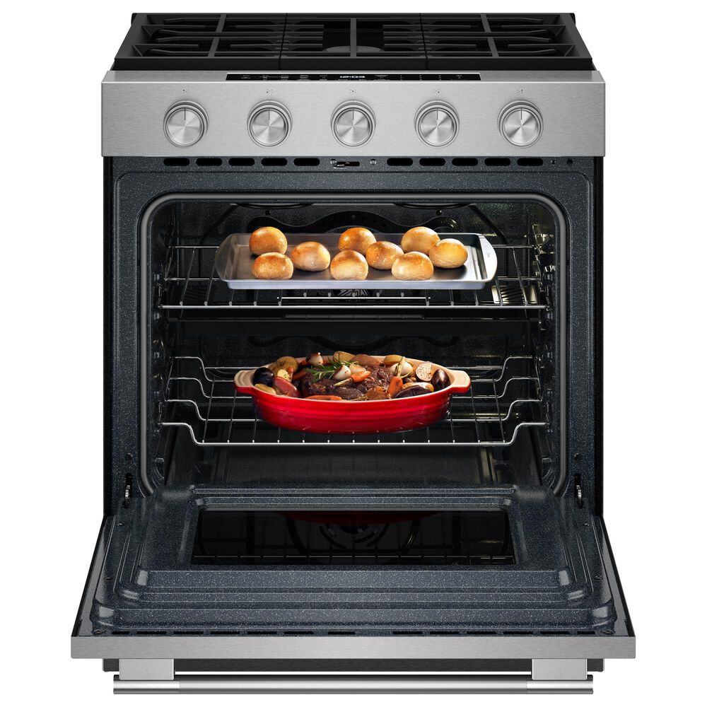 KitchenAid 2-Piece Kitchen Package with 30" Slide-In Smart Gas Range and 30" Over-the-Range Microwave Oven in PrintShield Stainless Steel, , large