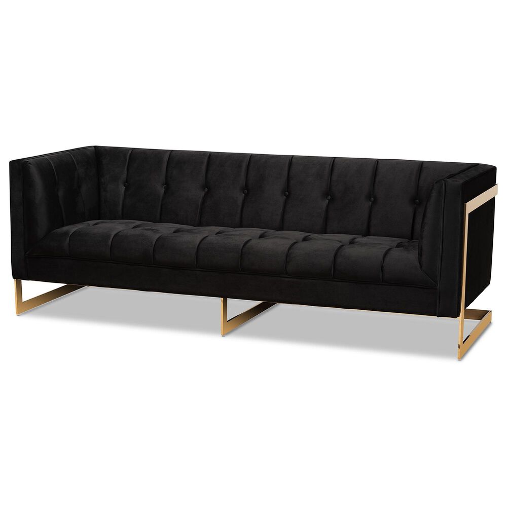 Baxton Studio Ambra Stationary Sofa in Black Velvet, , large