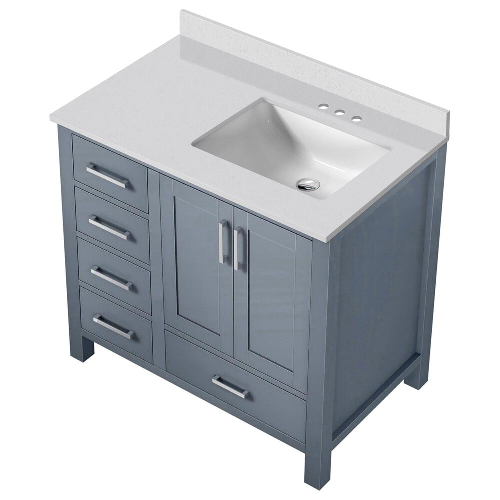Lexora Home Jacques 36&quot; Right Offset Single Bathroom Vanity in Dark Grey with 2 cm White Quartz Top and Rectangular Sink, , large