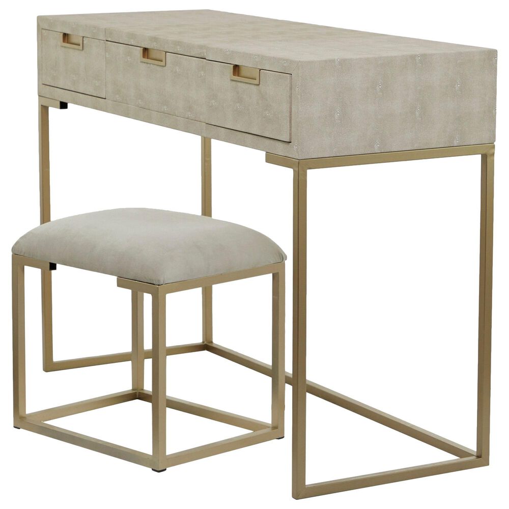 Maple and Jade Vanity Stool and Hidden Mirror in Light Gray and Gold, , large
