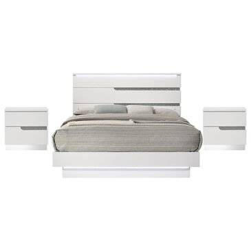 New Heritage Design Paradox 3-Piece Queen Bed and Two Nightstands in Gloss White, , large