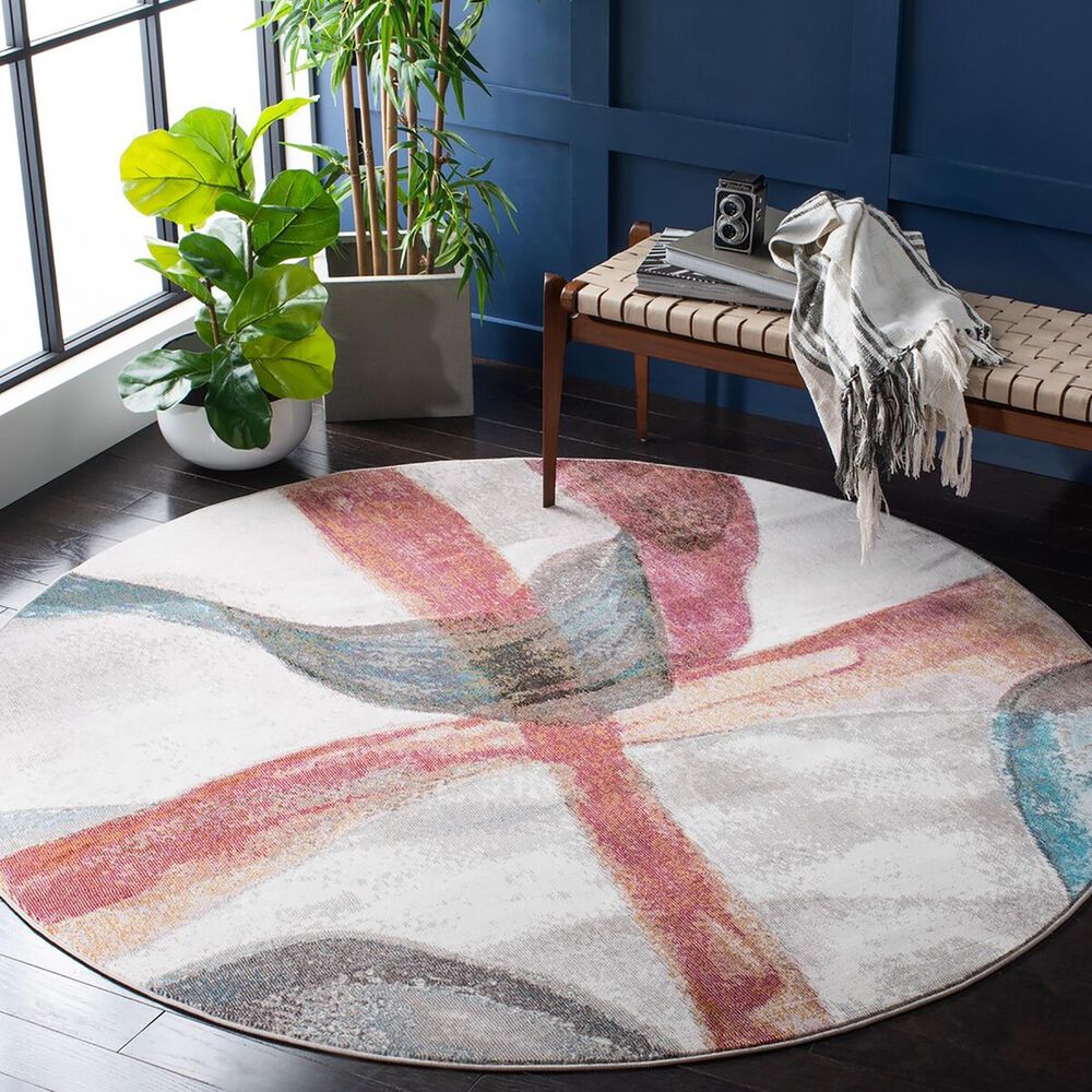Safavieh Aria 6&#39;6&quot; Round Ivory and Plum Area Rug, , large