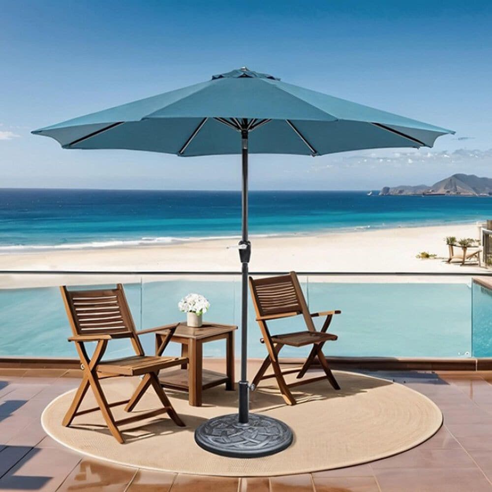 Furniture of America Cyrus 9&#39; Crank Lift Octagon Patio Umbrella with Base in Blue, , large