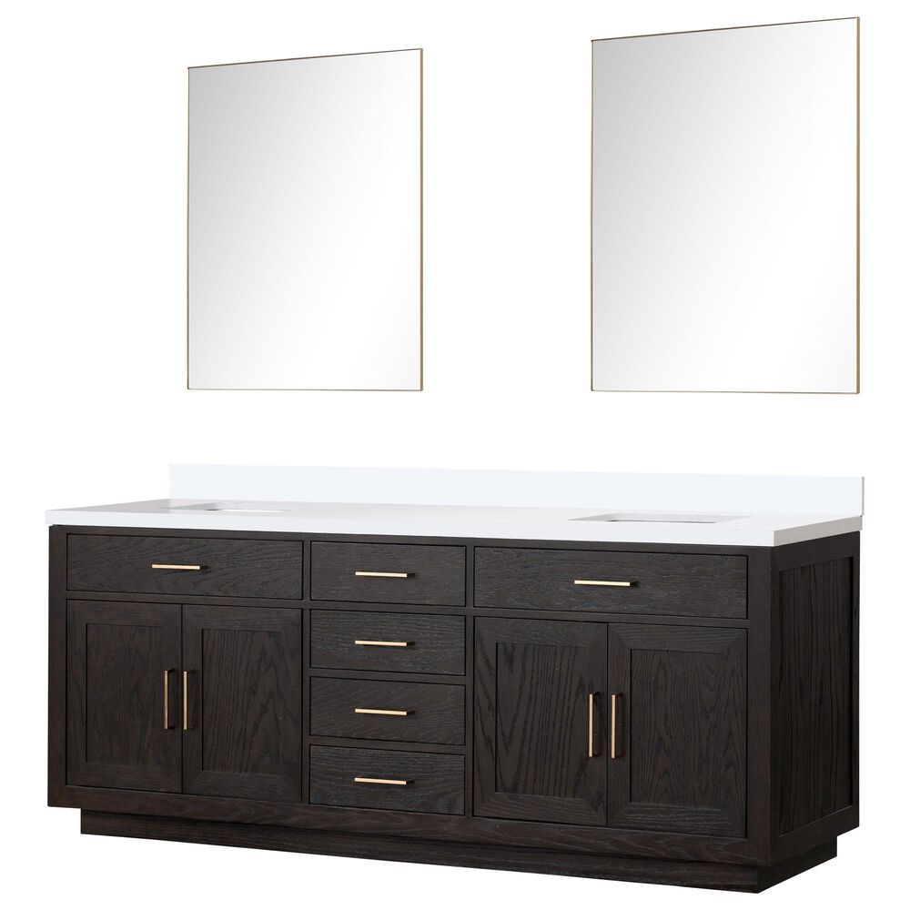 Lexora Home Abbey 84" Double Bathroom Vanity in White Oak with 2 cm White Quartz Top, Rectangular Sinks and 34" Mirrors, , large