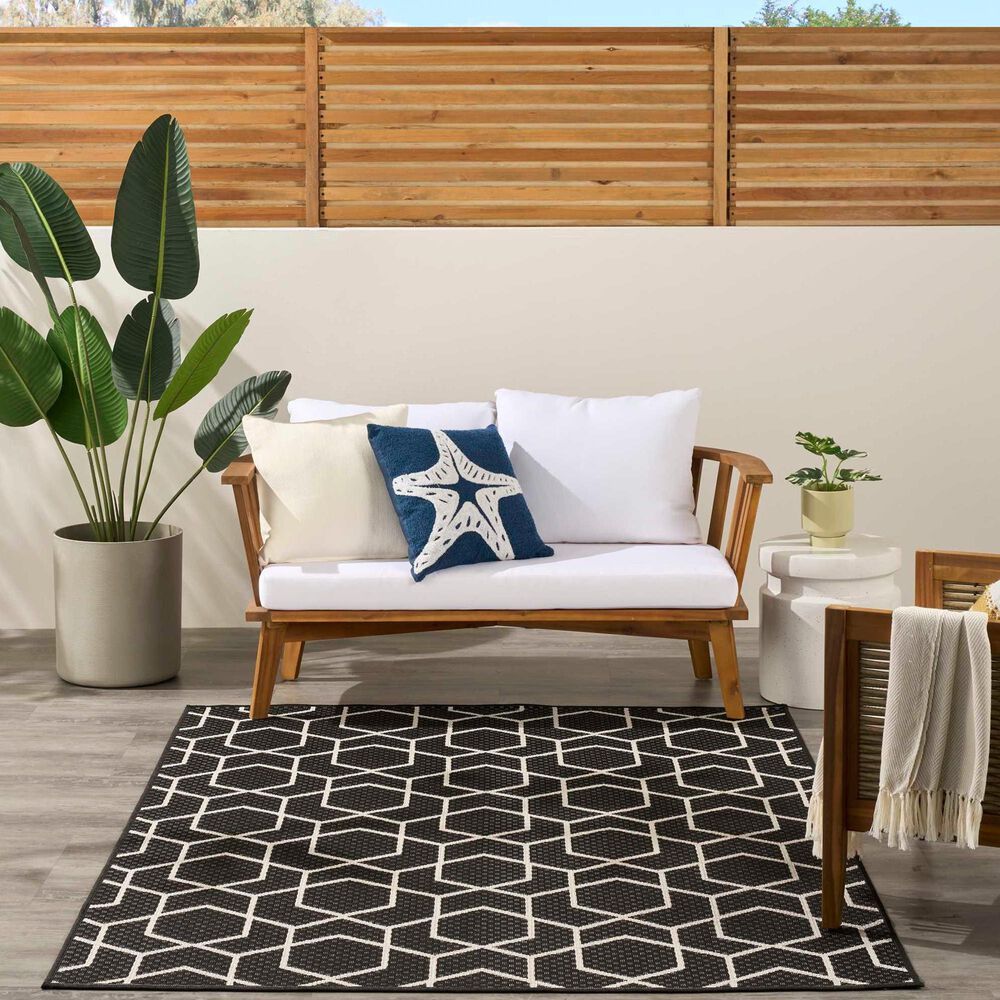 Nourison Horizon HOZ01 Black 3&#39; x 5&#39; Indoor/Outdoor Area Rug, , large