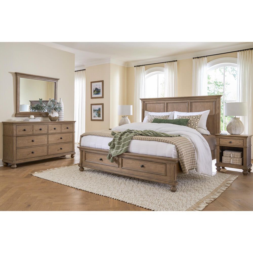 Riva Ridge Oxford California King Panel Storage Bed in Tan with USB Ports, , large