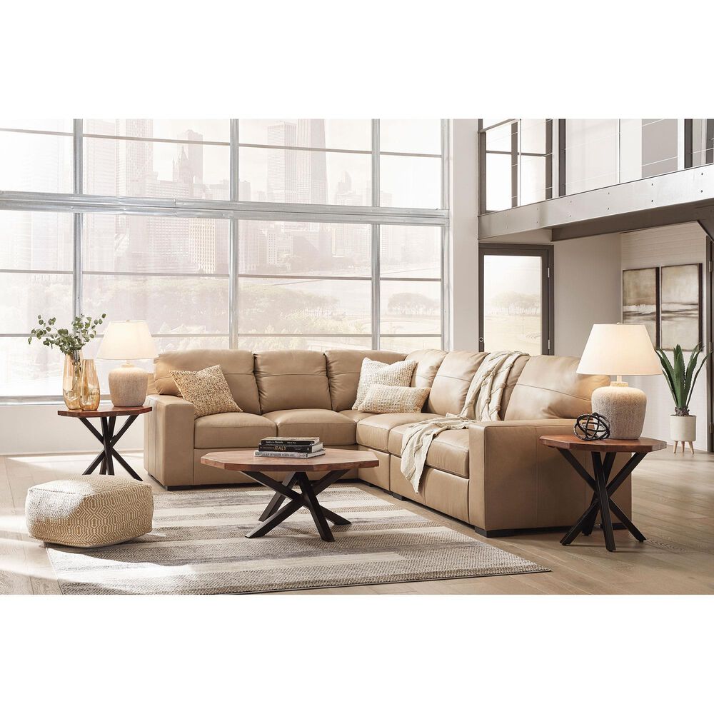 Ashley 3-Piece Leather Sectional in Brown, , large