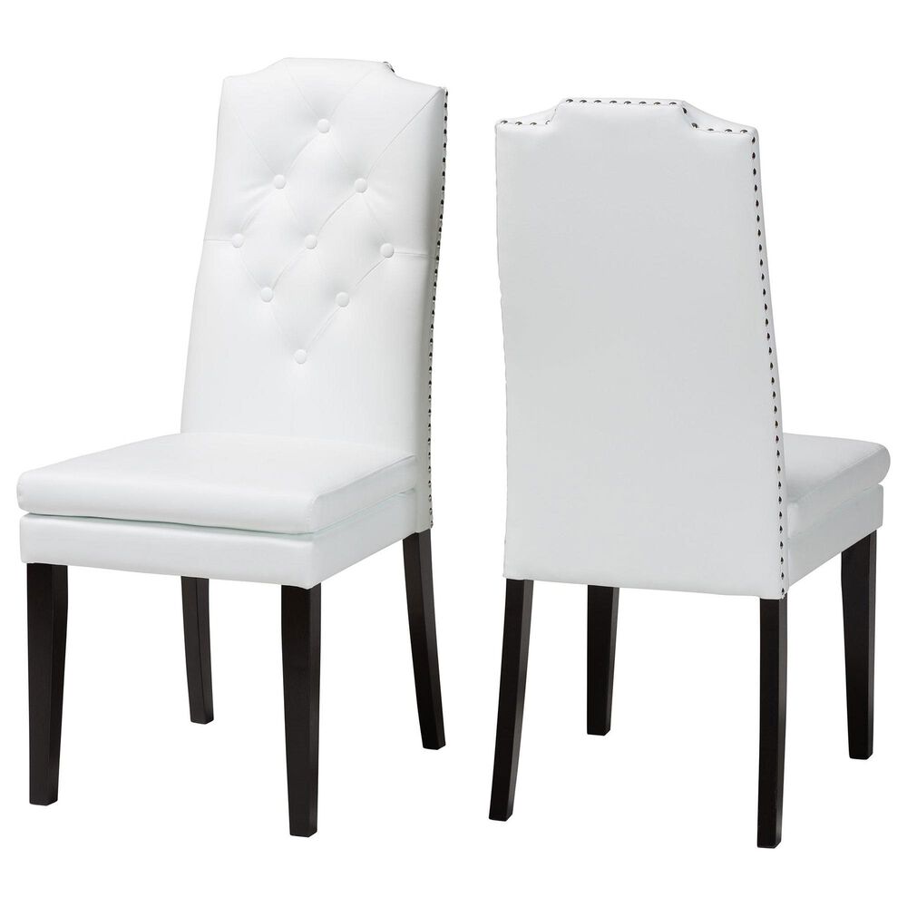 Baxton Studio Dylin Side Chair with White Cushion in Espresso Brown (Set of 2), , large
