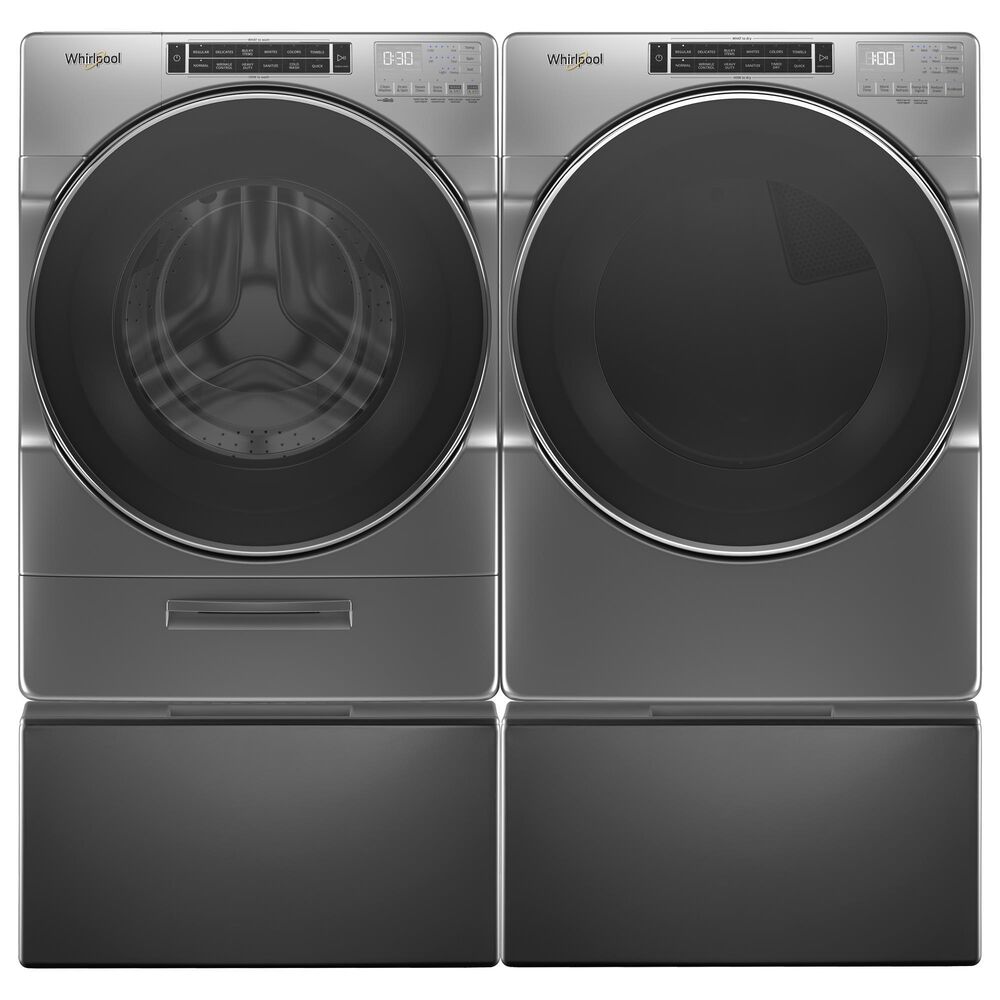 Whirlpool 5.0 Cu. Ft. Front Load Washer and 7.4 Cu. Ft. Gas Dryer Laundry Pair with Pedestals in Chrome Shadow, , large