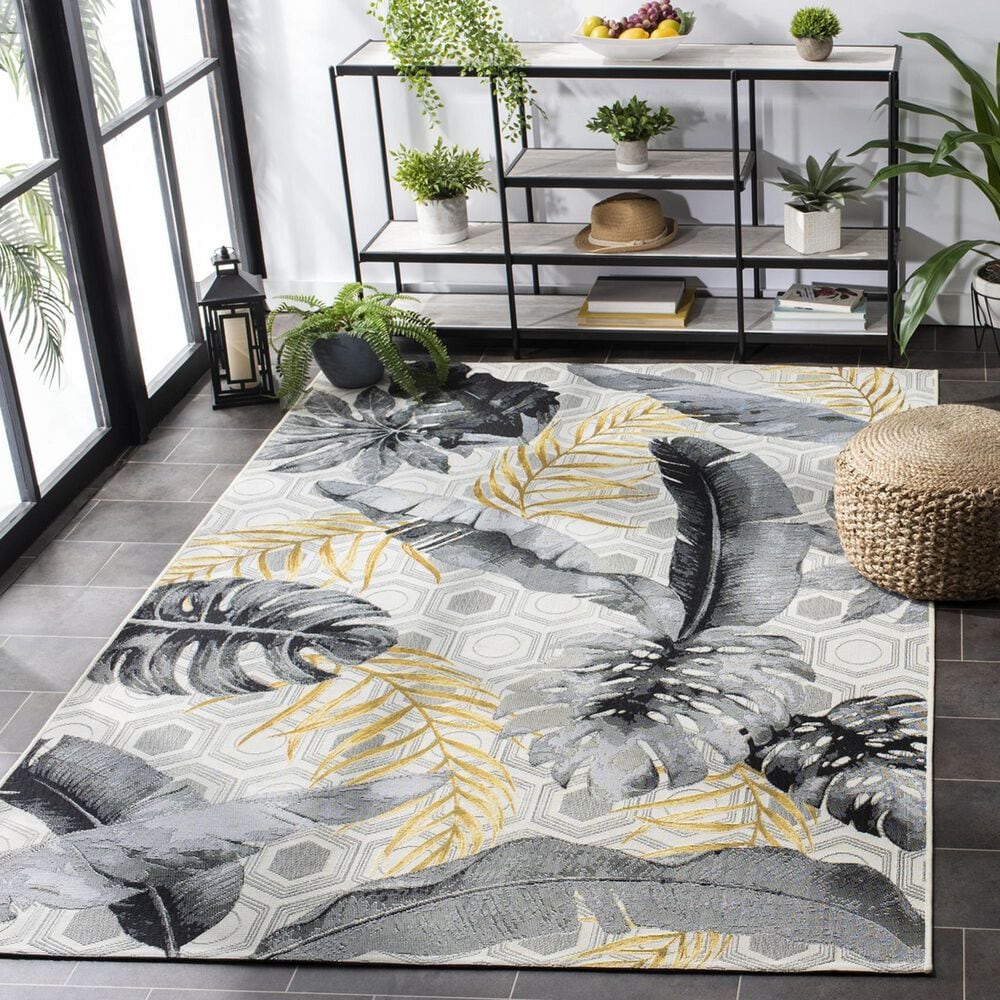 Safavieh Barbados Tropical Botanical 3&#39;3&quot; x 5&#39;  Grey and Gold Indoor/Outdoor Area Rug, , large