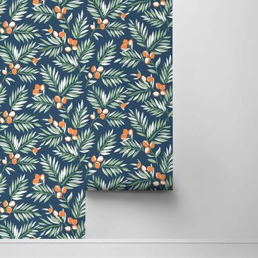 NextWall Citrus Branch 216" x 20.5" Peel and Stick Wallpaper in Navy, Sage and Orange, , large