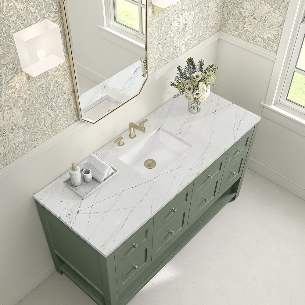 James Martin Vanities Breckenridge 60&quot; Single Bathroom Vanity in Smokey Celadon with 3 cm Ethereal Noctis Quartz Top and Rectangular Sink, , large