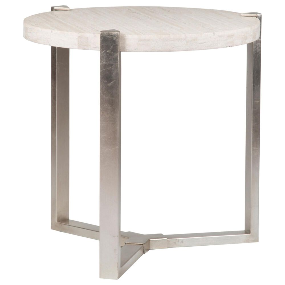 Artistica Metal Denizen End Table in White and Champagne Silver, , large