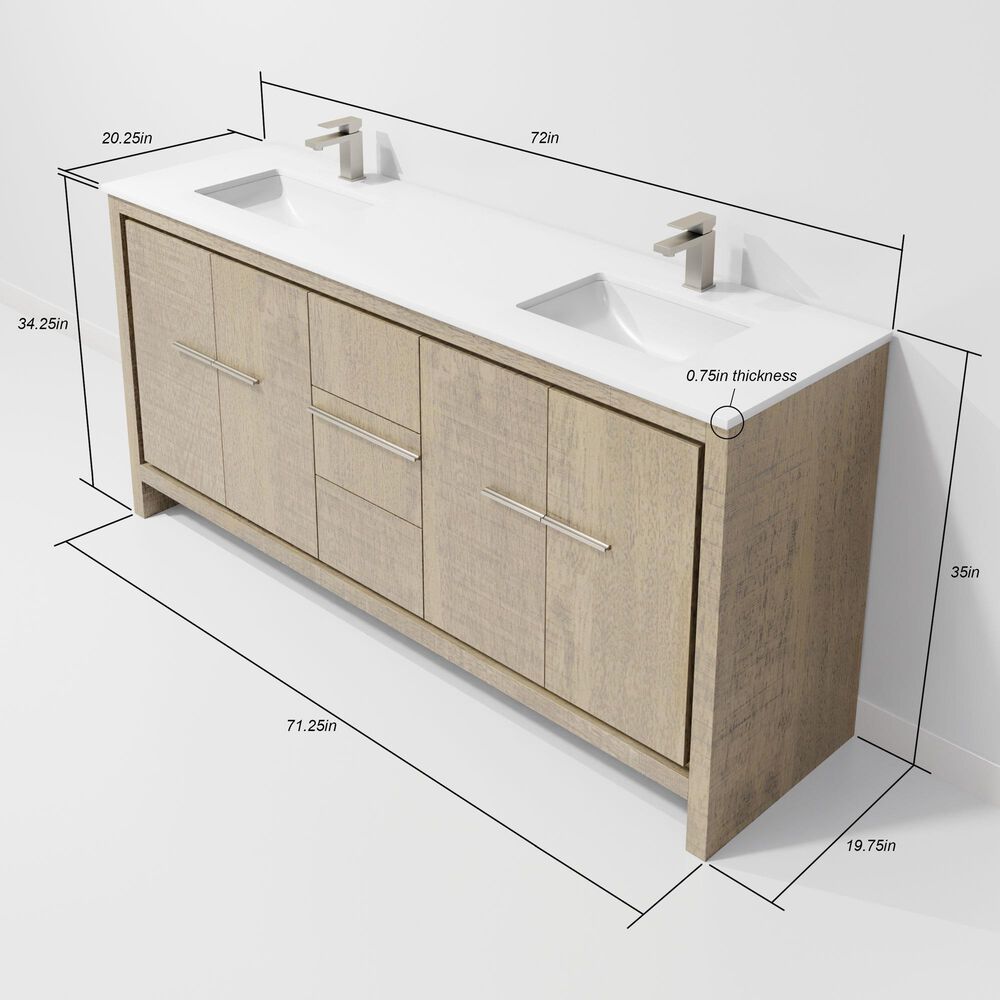 Lexora Home Lafarre 72" Double Bathroom Vanity in Rustic Acacia with 2 cm White Quartz Top and Rectangular Sinks, , large