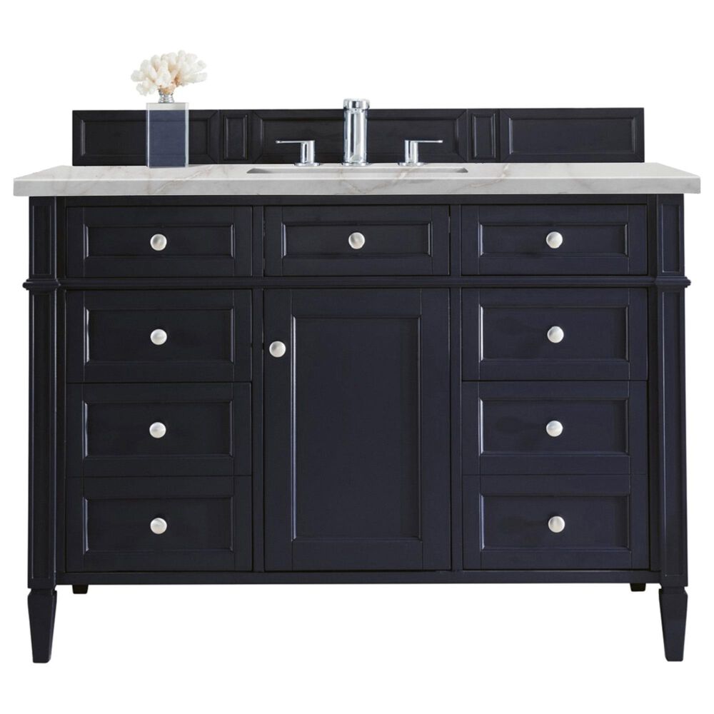 James Martin Vanities Brittany 48" Single Bathroom Vanity in Victory Blue with 3 cm Eternal Jasmine Pearl Silestone Top, Rectangular Sink and FreePower Wireless Charger, , large