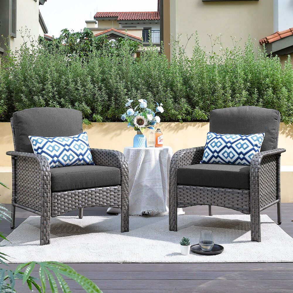 HOMLUX 27" Patio Single Chair in Black (Set of 2), , large