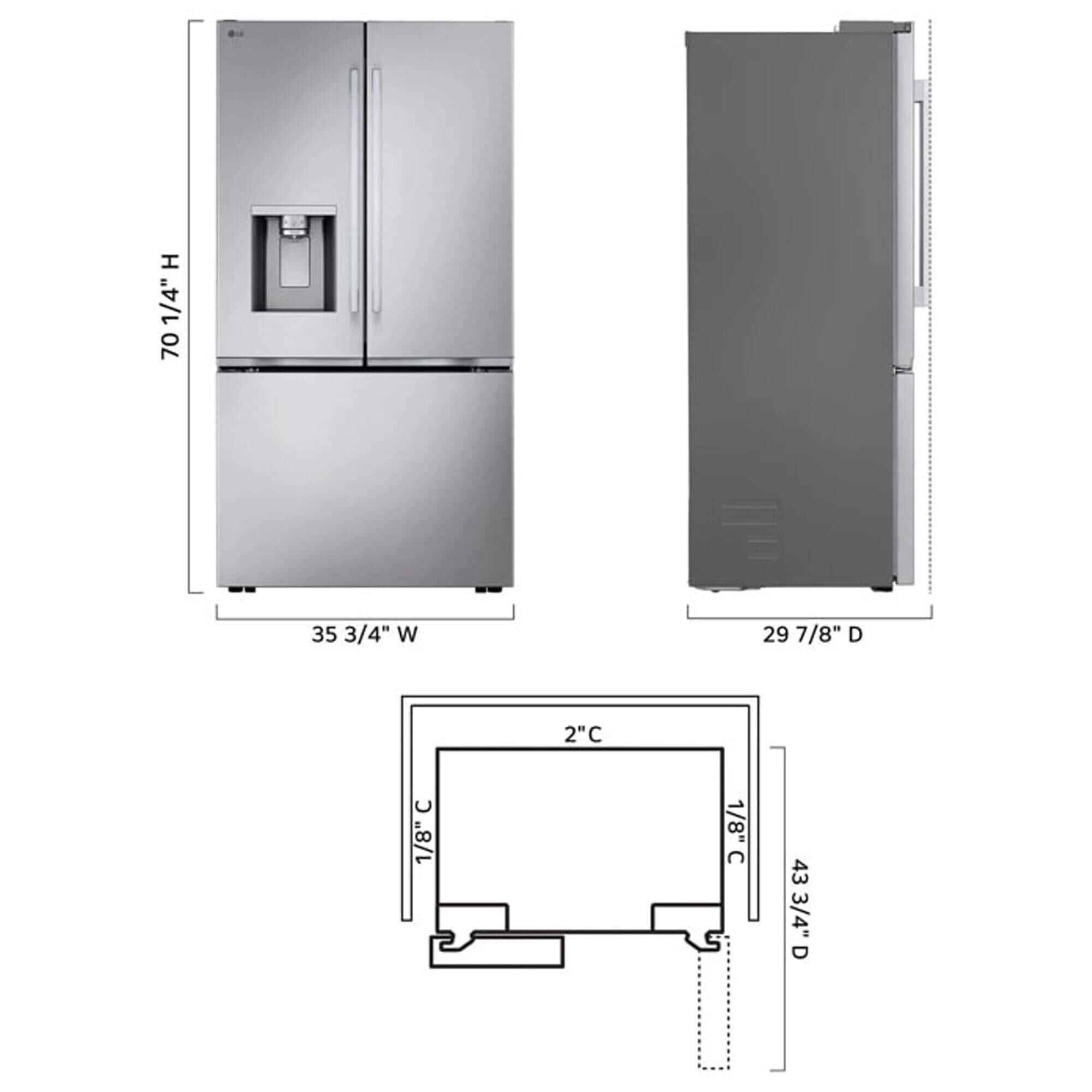 LG 23.7 Cu. Ft. 3-Door French Door Refrigerator with Zero