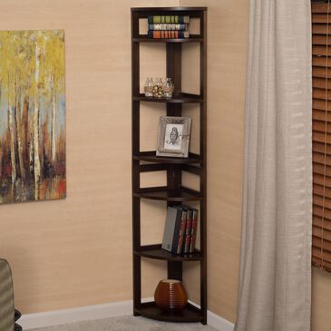 Regency Global Sourcing Flip Flop 67" Corner Folding Bookcase in Mocha Walnut, , large