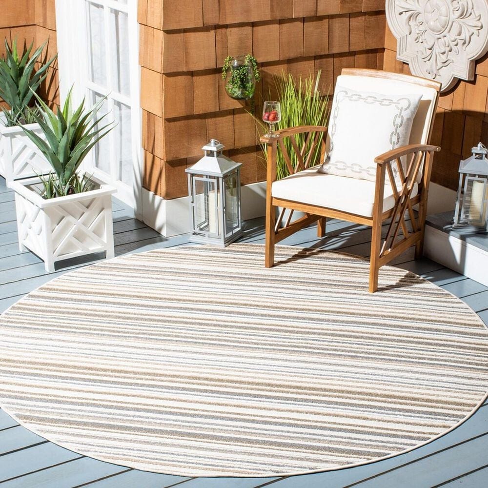 Safavieh Cabana CBN323B 6&#39;7&quot; Round Ivory and Grey Indoor/Outdoor Area Performance Rug, , large
